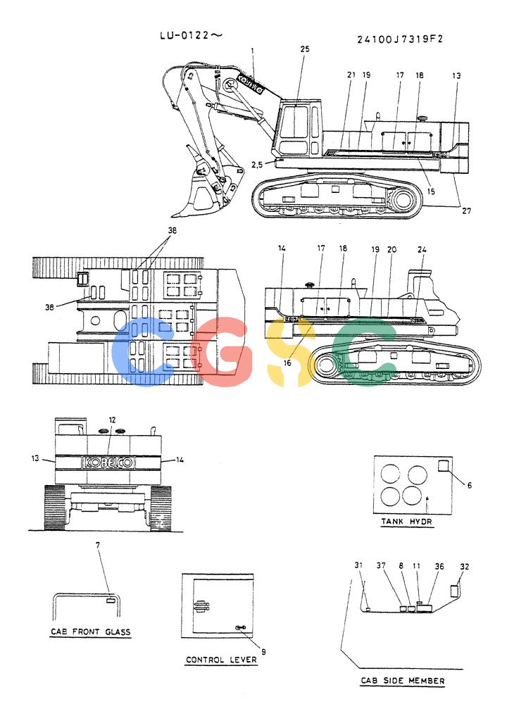 神钢零件查询(K935) - EXCAVATOR SUPPLEMENT ASN LU00154 (1/76-12/03) (09-018) - LABEL, NAME PLATE /N 24100J7319F2 Kobelco