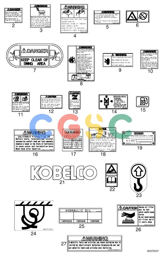 神钢零件查询(SK170-8) - ACERA MARK III EXCAVATOR - TIER 3 (NA) ASN YM04-U1601 - (5/07-12/12) (07-03[00]) - NAME PLATE INSTALLATION, LOCATION (YN22T00340F1) Kobelco