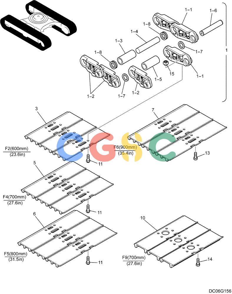 纽荷兰零件查询(E215B) - CRAWLER EXCAVATOR - TIER 3 (NA) - ASN N7DA21001 (1/07-) (2.008[00]) - SHOE ASSEMBLY (YN60D00061F2, F4, F5, F6 & F9) New Holland Constructuion
