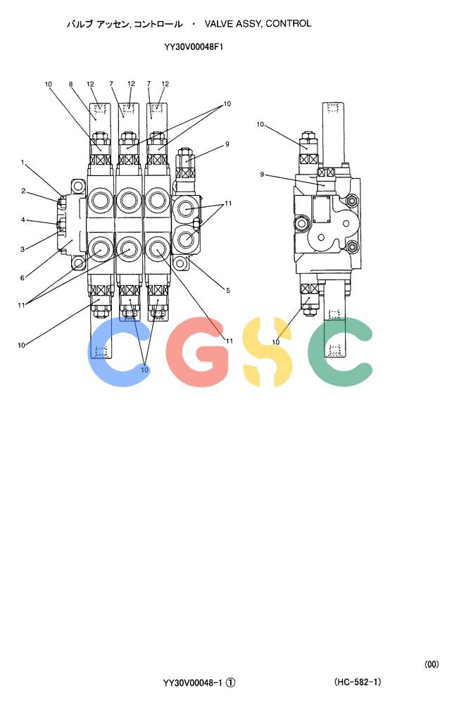 神钢零件查询(ED150-1E) - BLADE RUNNER EXCAVATOR/DOZER ASN YL05-00555 (11/03-12/04) (04-010) - VALVE ASSY, CONTROL YY30V00048F1 Kobelco