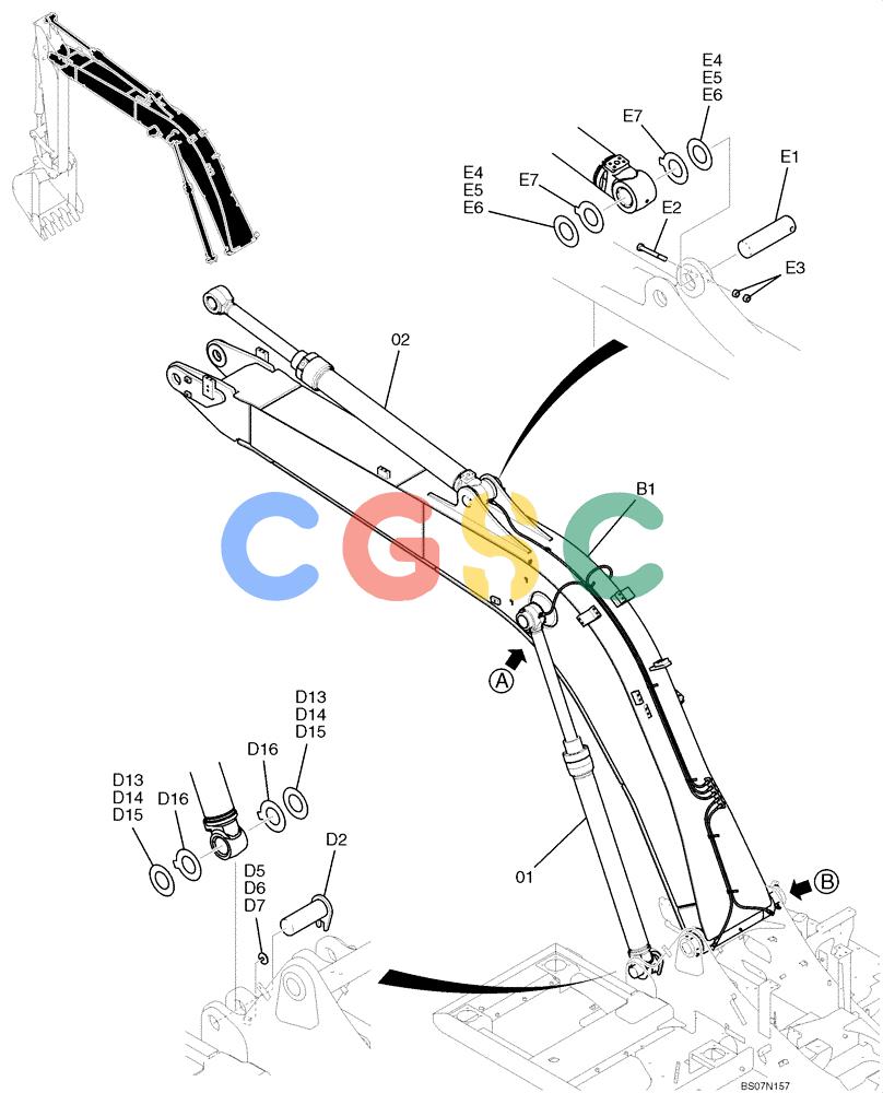 纽荷兰零件查询(E135B) - CRAWLER EXCAVATOR TIER 3 - ASN YH05-07001 (N8TA13006) (1/08-) (04-01[01]) - BOOM GROUP, 4.68M (15FT-4IN), PAGE 1 OF 2 New Holland Constructuion