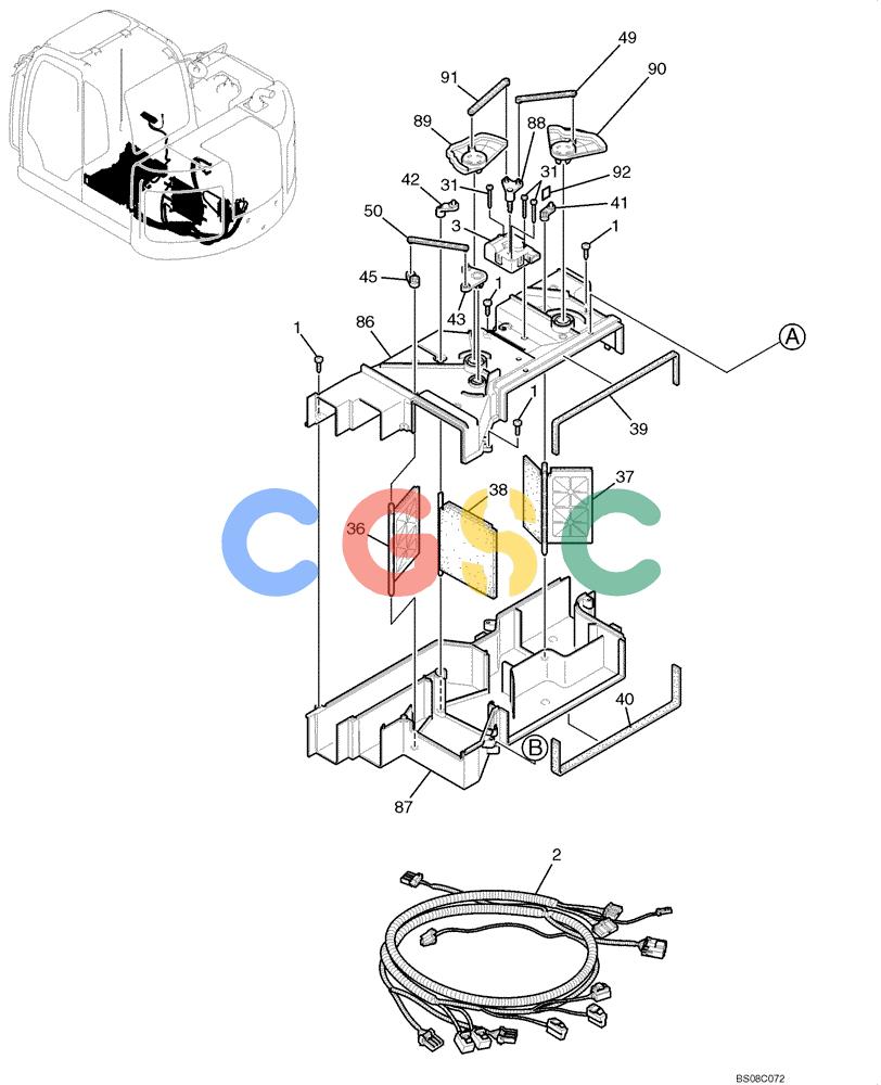 纽荷兰零件查询(E70BSR) - COMPACT CRAWLER EXCAVATOR BTW YT05-15001 - 18000 (NA) (4/08-) (02-67-00[01]) - AIR CONDITIONER ASSEMBLY (YN20M00107F3), PAGE 1 OF 2 New Holland Constructuion