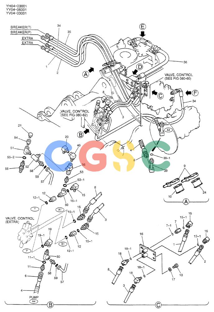 神钢零件查询(BREAKER) - ATTACHMENT (N&B) - SK115SR & SK135SR - ASN YV04, YY04, YH04-03001 (9/04-) (01-009[01]) - HYD LINES, UPP (EXTRA & BREAKER) Kobelco