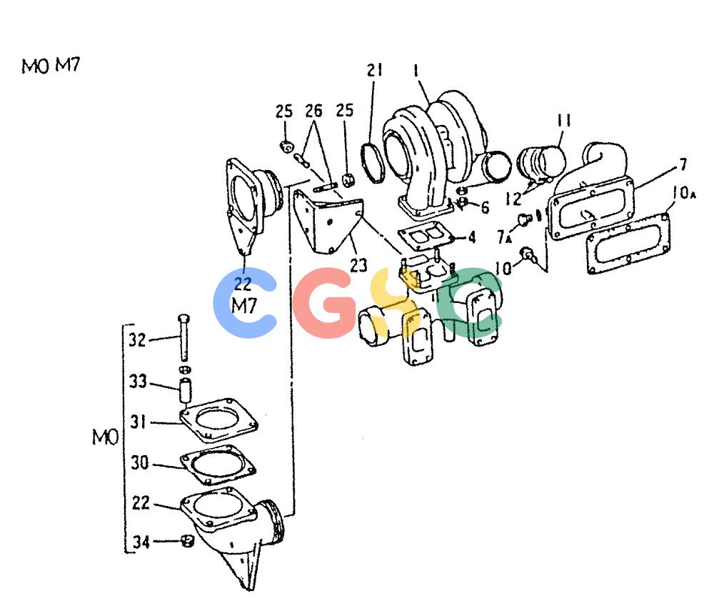 神钢零件查询(6D22-TC) - MITSUBISHI DIESEL ENGINE - K912, K912LC, & K916 (1/83-12/06) (01-021) - TURBO CHARGER GENERAL 020-450L Kobelco