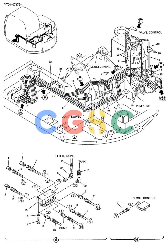 纽荷兰零件查询(E70SR) - MIDI CRAWLER EXCAVATOR ASN YT04-07175 (01-029[01]) - CONTROL LINES, REMOTE, P/N YT64H00038F3 New Holland Constructuion