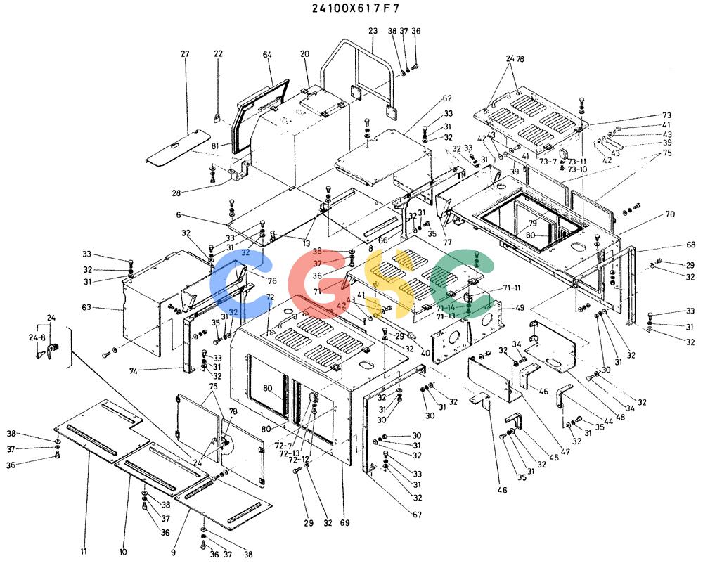 神钢零件查询(K935) - EXCAVATOR BTW L70106 - L70166, LU0067 (1/76-12/03) (02-007) - GUARD ASSY, P/N 24100X617F7 Kobelco