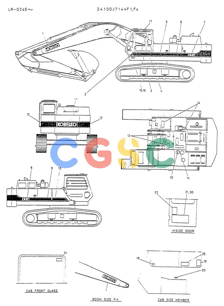神钢零件查询(K914) - EXCAVATOR ASN LR-0143 (1/79-12/03) (09-007) - LABEL, NAME-PLATE P/N 24100J7144F1, F4 Kobelco