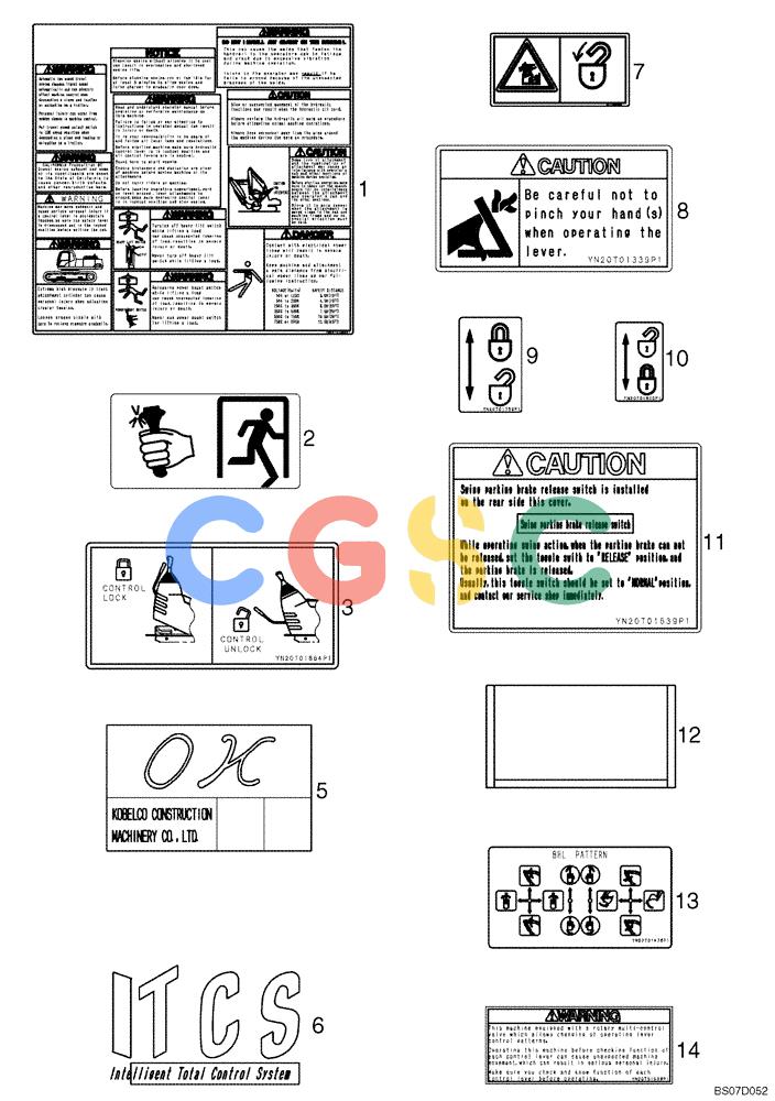 神钢零件查询(SK170-8) - ACERA MARK III EXCAVATOR - TIER 3 (NA) ASN YM04-U1601 - (5/07-12/12) (07-21[01]) - NAME PLATE INSTALLATION, (PATTERN CHANGE CAB) (YN22T00341F2) Kobelco