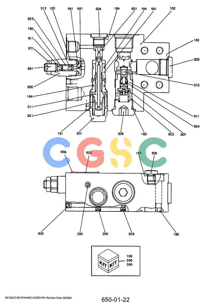 神钢零件查询(SK160LC-6E) - DYNAMIC ACERA EXCAVATOR 08/2004 ASN YM03U0523 (8/04-12/07) (07-008) - VALVE, HOLDING, P/N YN28V00009F3 Kobelco