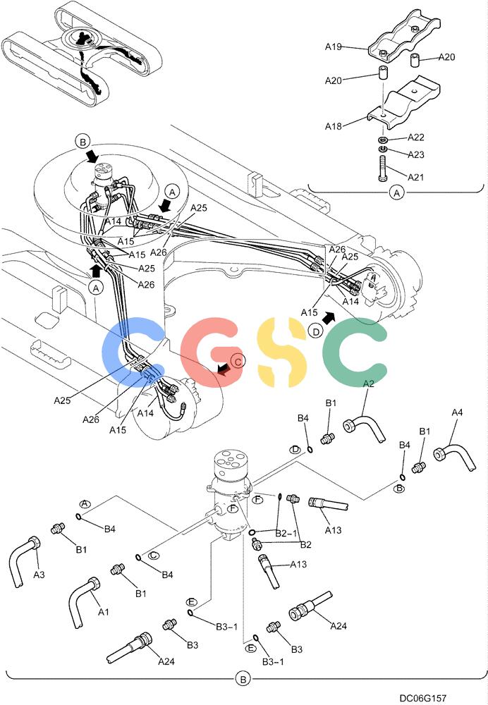 纽荷兰零件查询(E215B) - CRAWLER EXCAVATOR - TIER 3 (NA) - ASN N7DA21001 (1/07-) (2.009[00]) - LOWER HYDRAULIC LINES (YN02H00071F1, YN19H00054F1 & YN12H00012F1), FIGURE 1 OF 2 New Holland Constructuion