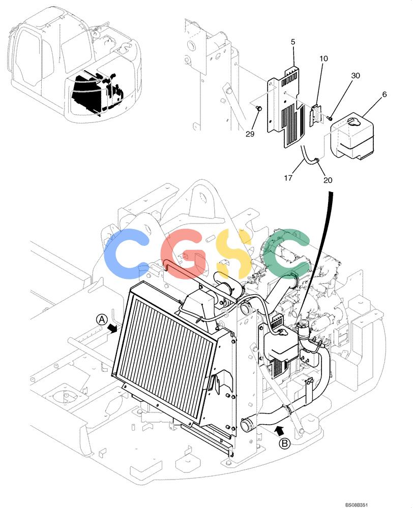 纽荷兰零件查询(E70BSR) - COMPACT CRAWLER EXCAVATOR BTW YT05-15001 - 18000 (NA) (4/08-) (02-08-00[01]) - RADIATOR GROUP (YT05P00018F1), PAGE 1 OF 3 New Holland Constructuion