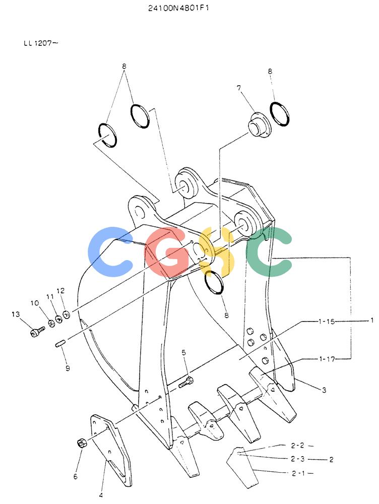 神钢零件查询(K909LC) - MARK II EXCAVATOR BTW LL1207 - LL1487 (1/87-12/03) (09-007) - BUKCET ASSY, 0.7M3 Kobelco