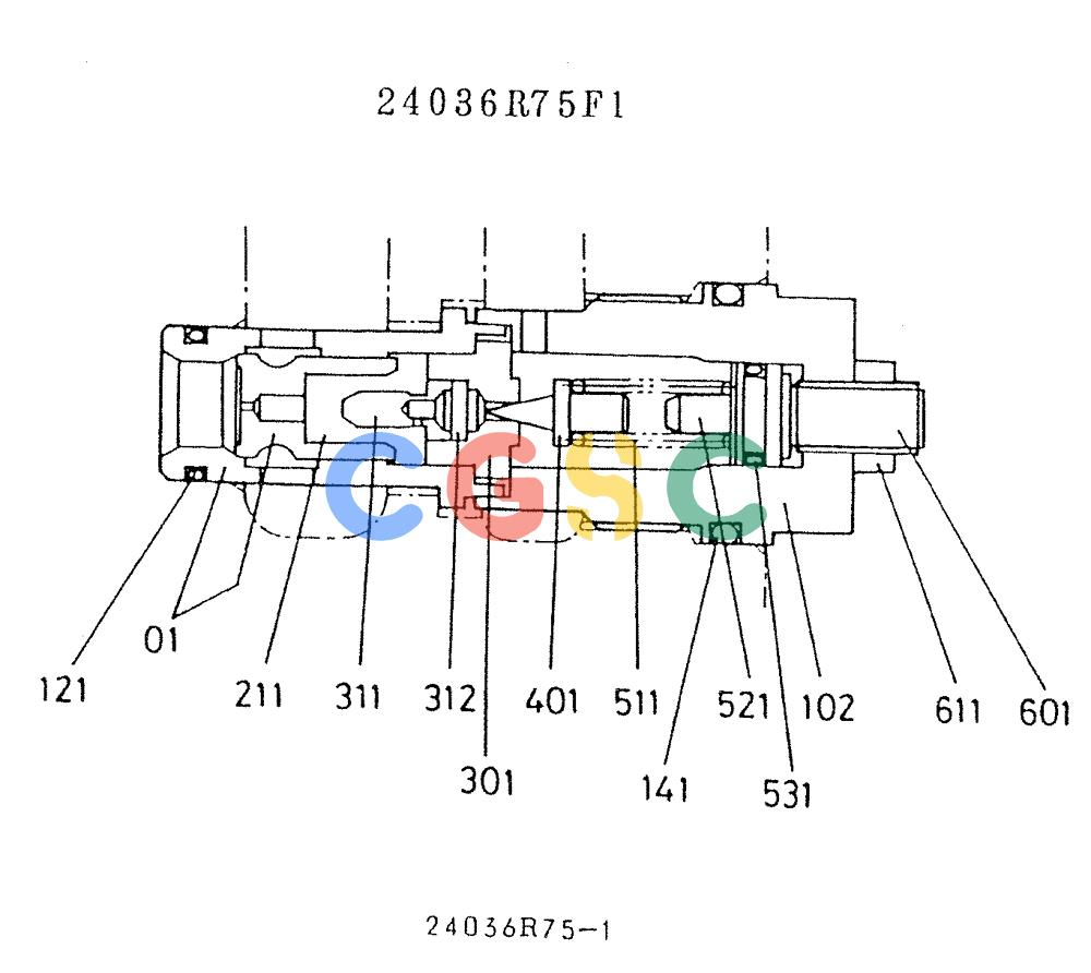 神钢零件查询(K909A) - EXCAVATOR ASN LQ0795 (1/83-12/03) (01-031) - RELIEF VALVE MAIN, P/N 24036R75F1 Kobelco