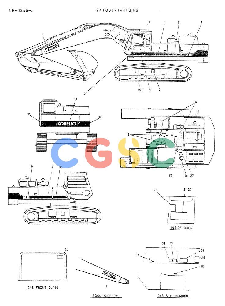 神钢零件查询(K914) - EXCAVATOR ASN LR-0143 (1/79-12/03) (09-010) - LABEL, NAME-PLATE P/N 24100J7144F3, F6 Kobelco