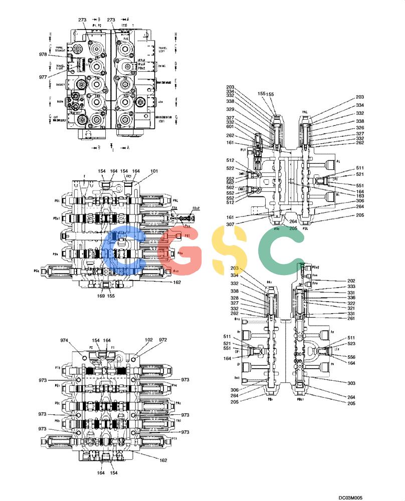 纽荷兰零件查询(EH215) - CRAWLER EXCAVATOR (9/03-) (08 -78[00]) - VALVE ASSY - CONTROL (YN30V00091F2) New Holland Constructuion