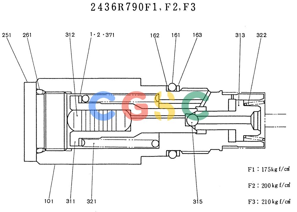 神钢零件查询(K905LC) - MARK II EXCAVATOR BTW YP1001 - YP1281 (1/87-12/03) (11-011) - VALVE ASSY (P/N 2436R790F1-F3) Kobelco