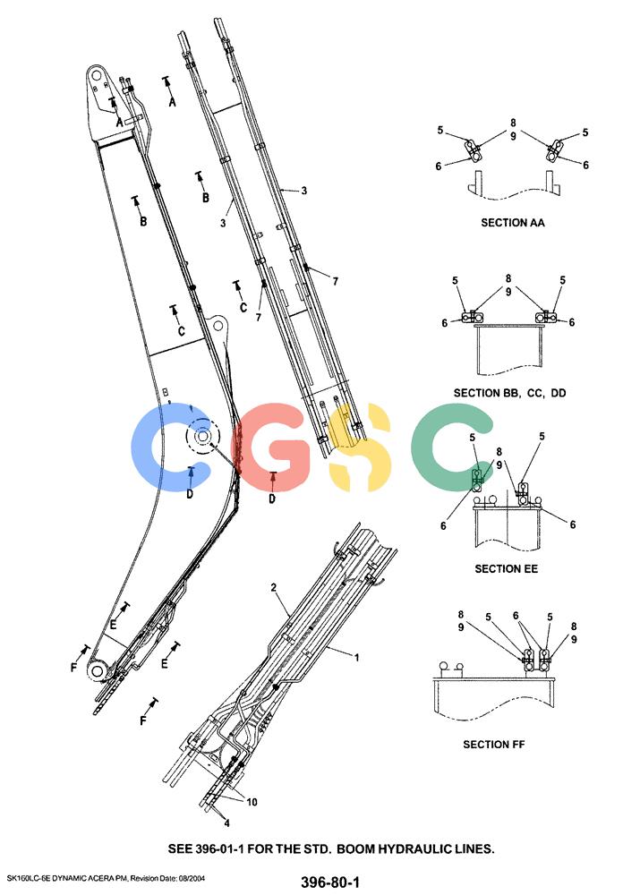 神钢零件查询(SK160LC-6E) - DYNAMIC ACERA EXCAVATOR 08/2004 ASN YM03U0523 (8/04-12/07) (03-005) - BOOM HYDRAULIC LINES 5.2M (17ft 1in) (EXTRA) Kobelco