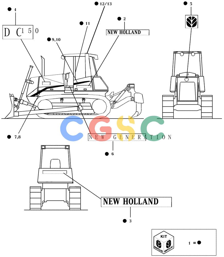 纽荷兰零件查询(DC150LT) - CRAWLER DOZER (6/00-) (6.782[01]) - TRADE MARK DECALS - N.A. VERSION New Holland Constructuion