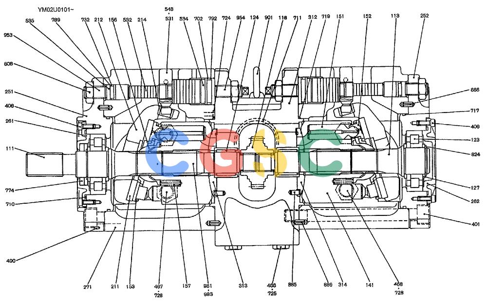 神钢零件查询(SK160LC) - DYNAMIC ACERA EXCAVATOR 11/2000 ASN YM02U0101 (11/00-12/02) (08-010) - PUMP ASSY P/N YM10V00002F1 Kobelco