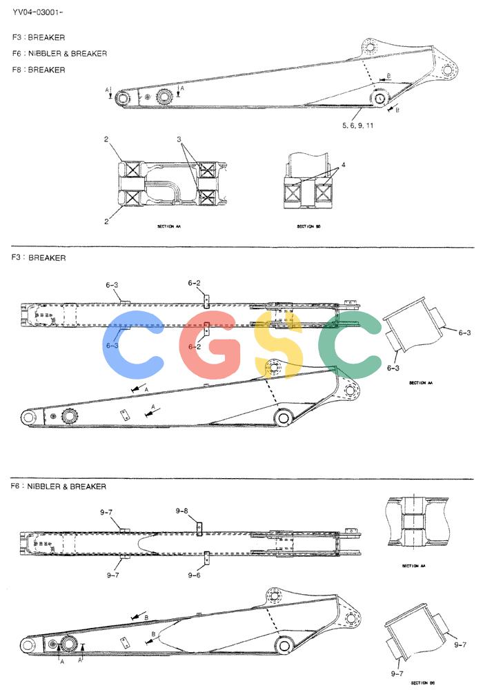 神钢零件查询(BREAKER) - ATTACHMENT (N&B) - SK115SR & SK135SR - ASN YV04, YY04, YH04-03001 (9/04-) (02-021[01]) - ARM 2.2M Kobelco