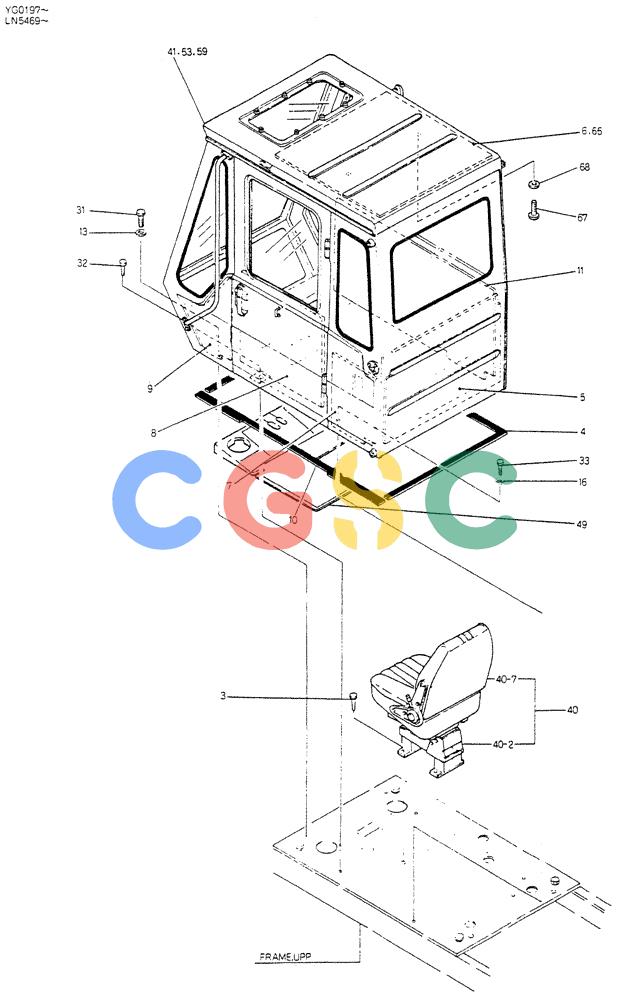 神钢零件查询(K907CLC) - EXCAVATOR BTW YG0101 - YG0500 (1/85-12/03) (02-002) - INSTAL CAB (FOR EXPORT),P/N 24100J3166F20 Kobelco