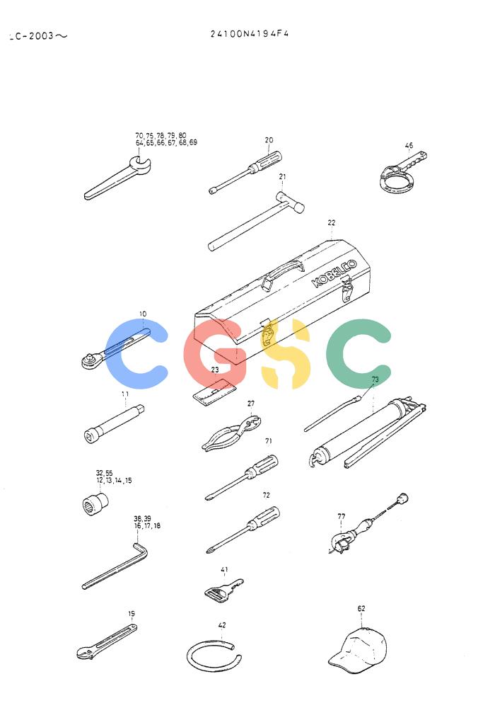 神钢零件查询(K912A) - EXCAVATOR BTW LC-2003 - LC-2016 (1/85-12/03) (08-005) - TOOL ASSY (FOR NORTH EUROPE) Kobelco