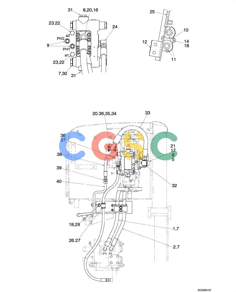 纽荷兰零件查询(EH215) - CRAWLER EXCAVATOR (9/03-) (08 -05[00]) - HYDRAULIC LINES - HYDRAULIC PUMP - ROTATION New Holland Constructuion