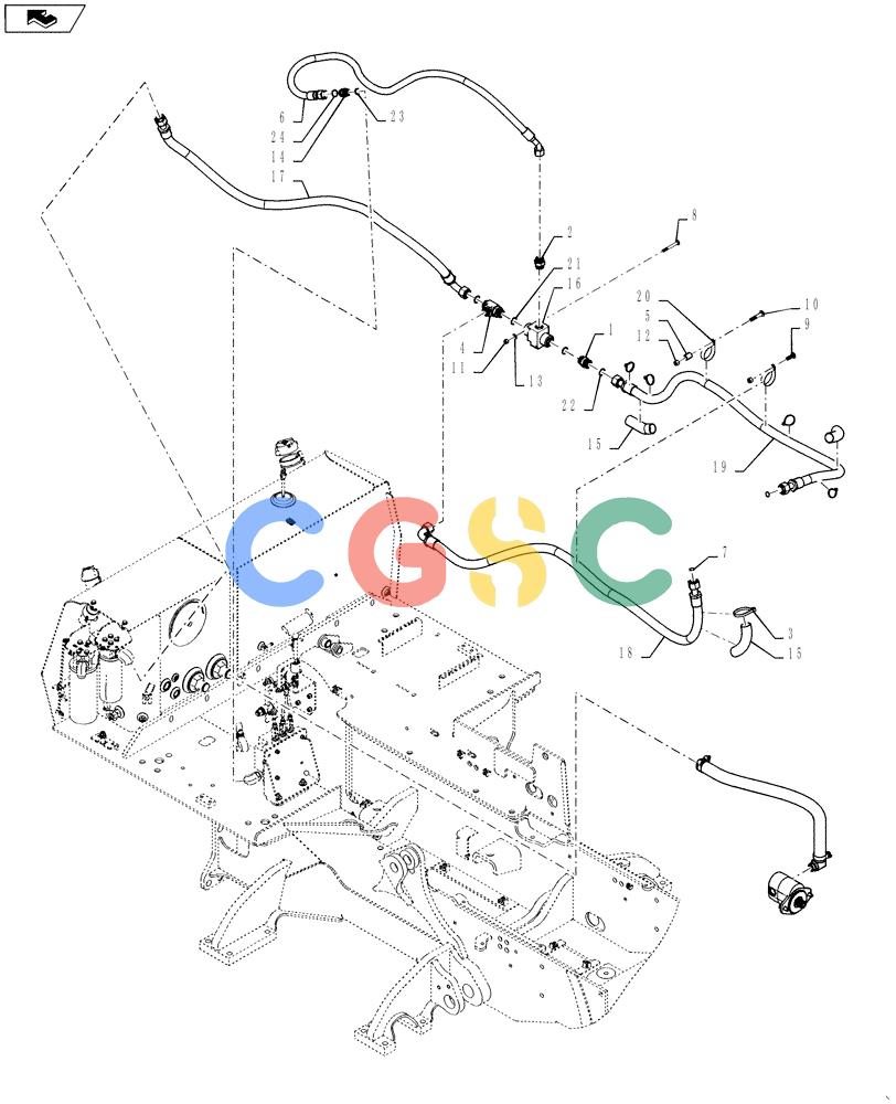纽荷兰零件查询(D85B) - CRAWLER DOZER TIER 3 (3/08-) (08-03[02]) - HYDRAULICS, EQUIPMENT - CONTROL VALVE TO THERMAL BYPASS VALVE AND FILTER New Holland Constructuion