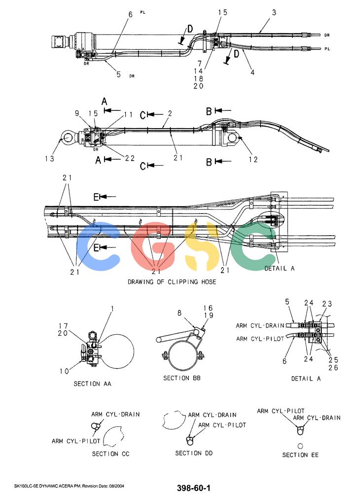神钢零件查询(SK160LC-6E) - DYNAMIC ACERA EXCAVATOR 08/2004 ASN YM03U0523 (8/04-12/07) (03-006) - BOOM HYDRAULIC LINES 5.2M (17ft 1IN) ARM CYL.HYDRAULIC LINES (BOOM & ARM SAFETY) Kobelco