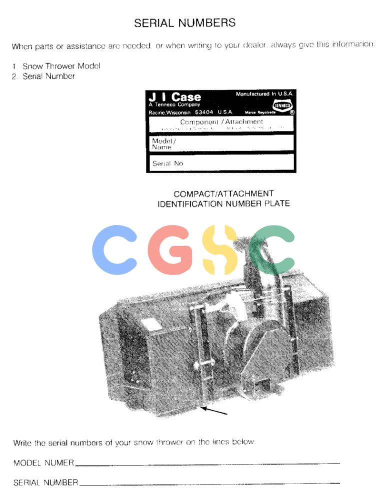 凯斯零件查询(56FTS) - CASE SNOW THROWER (1/86-12/92) (02) - SERIAL NUMBERS Case Agriculture