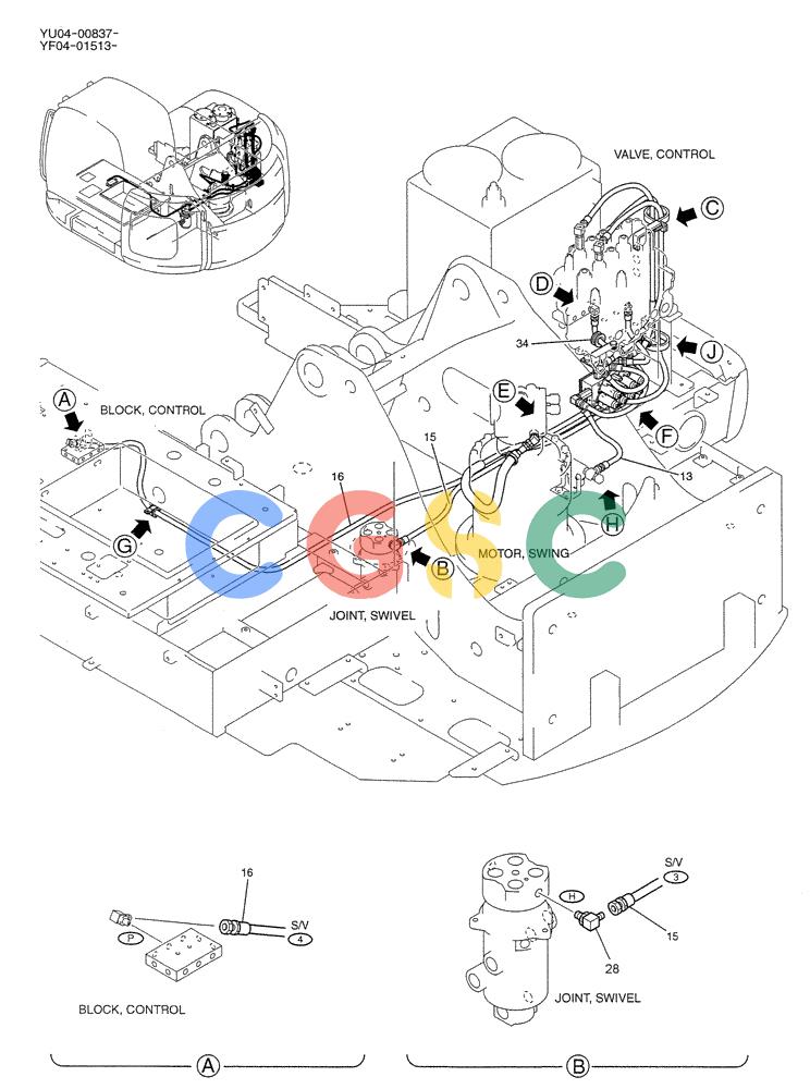 纽荷兰零件查询(E235SRLC) - CRAWLER EXCAVATOR BTW YU04-00837 - YU04-01417 (01-030[01]) - CONTROL LINES, REMOTE, P/N YF64H00011F1 New Holland Constructuion