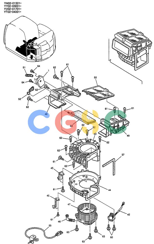 神钢零件查询(ED150) - BLADE RUNNER EXCAVATOR/DOZER BTW YL04-00501 - YL04-00554 (4/03-10/03) (01-058[01]) - CONDITIONER ASSEMBLY, AIR P/N YT20M00004F1 Kobelco