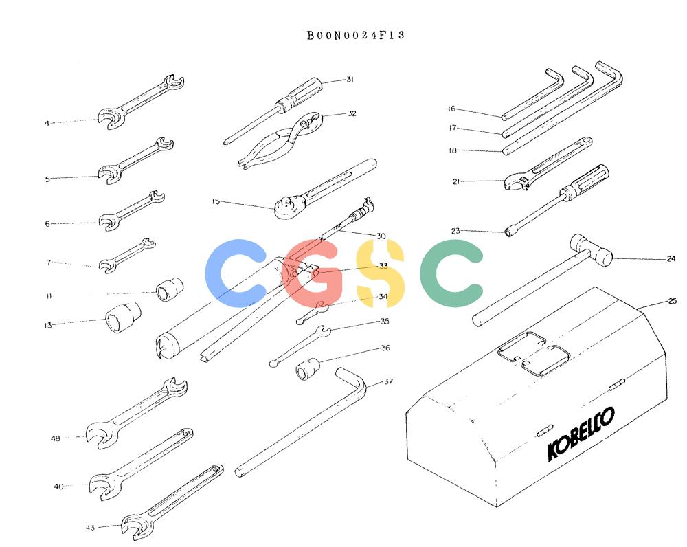 神钢零件查询(K903A) - EXCAVATOR BTW K2748 - K3928 (1/76-12/03) (06-001) - TOOL ASSY Kobelco