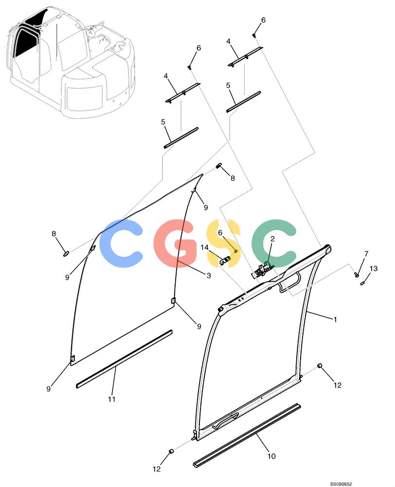 纽荷兰零件查询(E70BSR) - COMPACT CRAWLER EXCAVATOR BTW YT05-15001 - 18000 (NA) (4/08-) (02-41-00[00]) - WINDOW ASSEMBLY, FRONT (YN50C00005F1) New Holland Constructuion