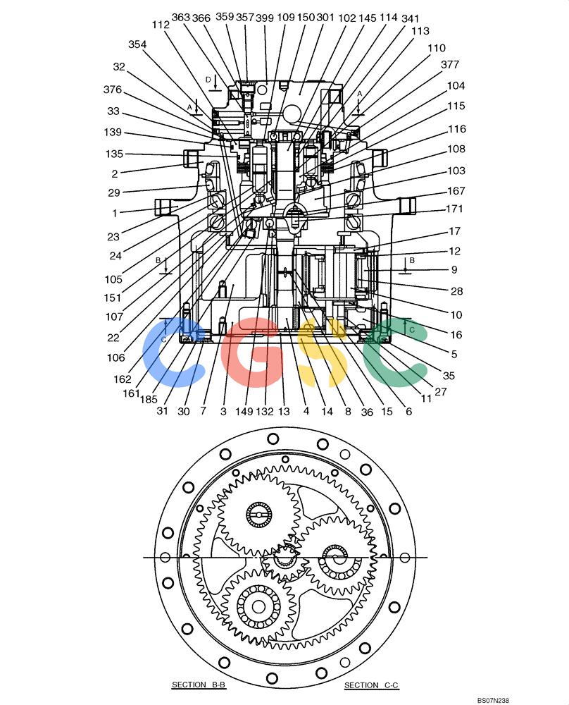 纽荷兰零件查询(E135B) - CRAWLER EXCAVATOR TIER 3 - ASN YH05-07001 (N8TA13006) (1/08-) (08-08[01]) - MOTOR ASSEMBLY, PROPELLING (YY15V00015F1), PAGE 1 OF 2 New Holland Constructuion