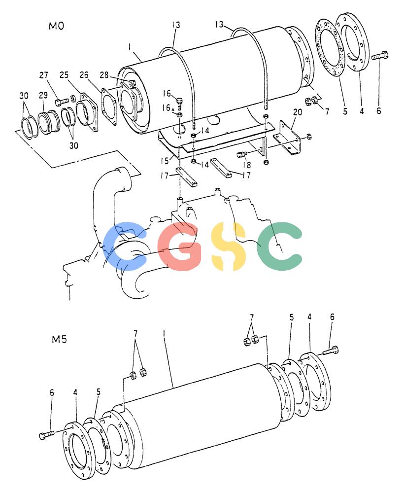 神钢零件查询(8DC9-T) - MITSUBISHI DIESEL ENGINE - K914 & K975 (1/79-12/06) (06-009) - EXHAUST MUFFLER 250-415B Kobelco