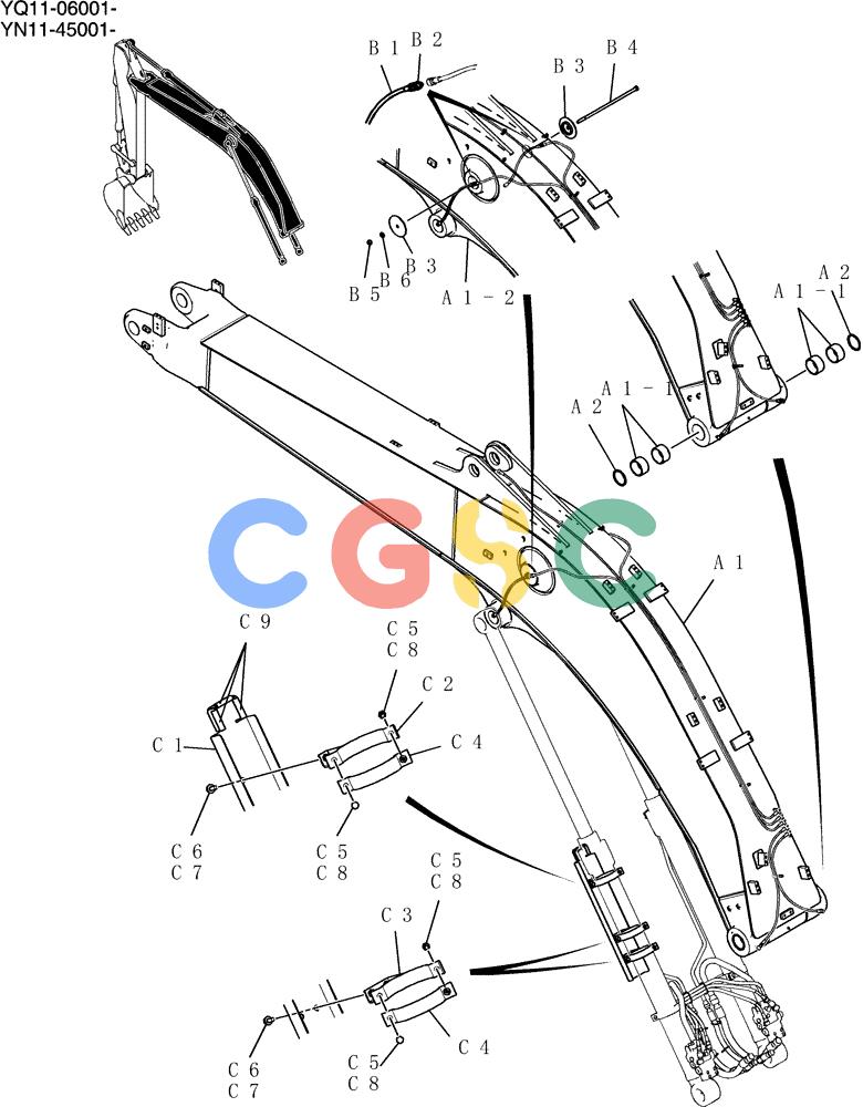 神钢零件查询(200-8) - EXCAVATOR S/N YN11-45001 - (1/06-12/09) (457-02-1) - BOOM ASSY, [HD (2 POSITION)] Kobelco