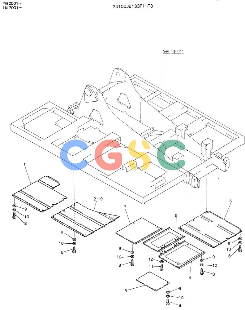 神钢零件查询(K907DLC) - EXCAVATOR ASN YG0501 (1/86-12/03) (02-021) - COVER ASSY, UNDER P/N 24100J6133F1 Kobelco