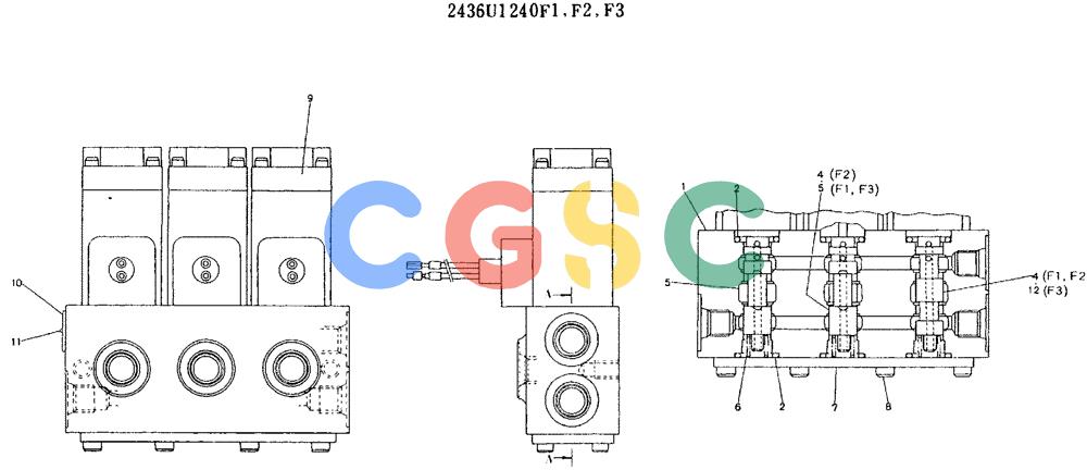 神钢零件查询(MD200BLC) - EXCAVATOR ASN YQU0001 (1/80-12/06) (11-008) - VALVE ASSY, SOLENOID - 2436U1240F1, F2, F3 Kobelco