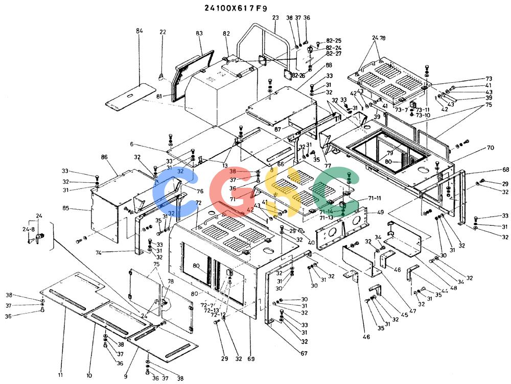 神钢零件查询(K935) - EXCAVATOR BTW L70106 - L70166, LU0067 (1/76-12/03) (02-008) - GUARD ASSY, P/N 24100X617F9 Kobelco