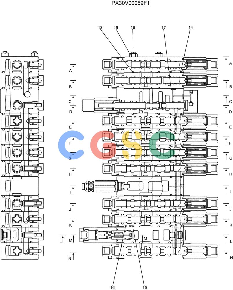 纽荷兰零件查询(E35SR) - COMPACT CRAWLER EXCAVATOR ASN PX13-15001 (N6TN61732) (NA) (1/06-) (07-001[02]) - VALVE ASSY, CONTROL New Holland Constructuion