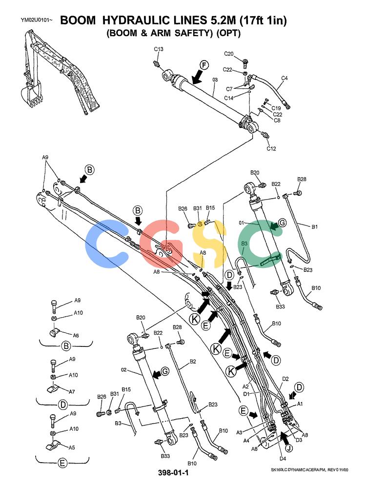 神钢零件查询(SK160LC) - DYNAMIC ACERA EXCAVATOR 11/2000 ASN YM02U0101 (11/00-12/02) (03-004[01]) - BOOM HYDRAULIC LINES 5.2M (17FT 1IN) (BOOM AND ARM SAFETY) (OPT) Kobelco