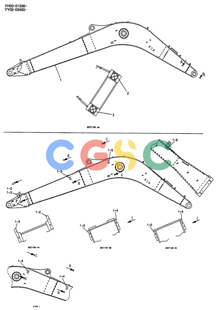 神钢零件查询(ED150) - BLADE RUNNER EXCAVATOR/DOZER BTW YL04-00501 - YL04-00554 (4/03-10/03) (07-013) - BOOM, HOE 4.6M (15FT) (NIBBLER & BREAKER) P/N YY02B00157F1 Kobelco