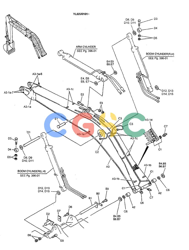 神钢零件查询(ED190LC) - BLADE RUNNER EXCAVATOR/DOZER BTW YL02U0101 - YL03U0135 (1/02-12/06) (03-001[01]) - BOOM ASSY 5.2M, STD, BOOM & ARM SAFETY Kobelco