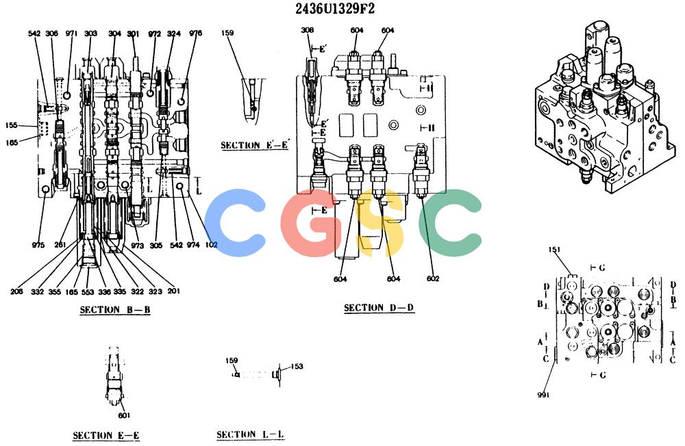 神钢零件查询(K904) - MARK II EXCAVATOR ASN YW1119 (1/88-12/03) (11-041[01]) - VALVE ASSY,CONTROL, P/N 2436U1329F2 Kobelco