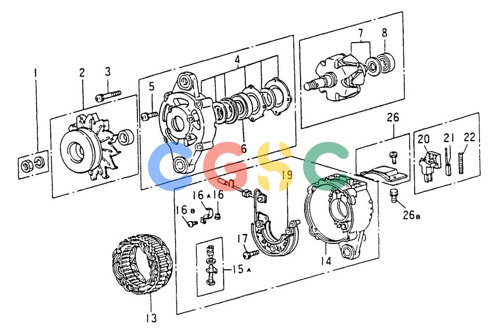 神钢零件查询(6DR5) - MITSUBISHI DIESEL ENGINE (1/06-12/06) (04-004) - ALTERNATOR (INNER PARTS) Kobelco