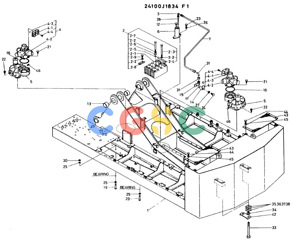神钢零件查询(K935) - EXCAVATOR BTW L70106 - L70166, LU0067 (1/76-12/03) (01-002) - FRAME ASSY, UPP, P/N 24100J1834F1 Kobelco