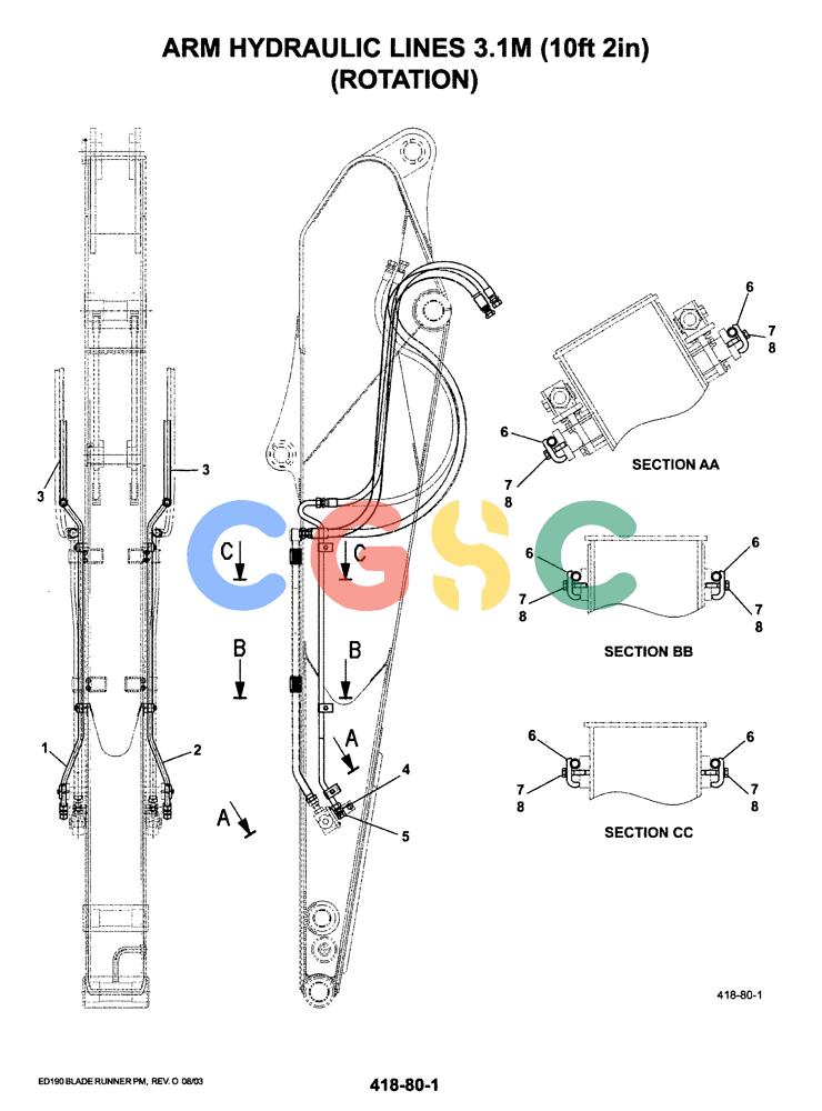 神钢零件查询(ED190LC-6E) - BLADE RUNNER EXCAVATOR/DOZER BTW YL03U0136 - YL03U0292 (1/05-12/06) (03-018) - ARM HYDRAULIC LINES 3.1M (10FT 2IN) (ROTATION) Kobelco