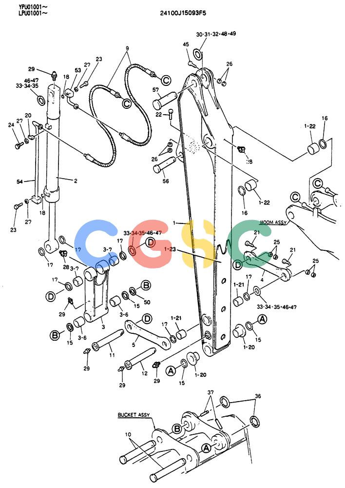 神钢零件查询(SK130LC) - EXCAVATOR BTW YPU1001 - YPU2000 (1/98-12/98) (10-002) - ARM ASSY 2.5M (24100J15093F5) Kobelco