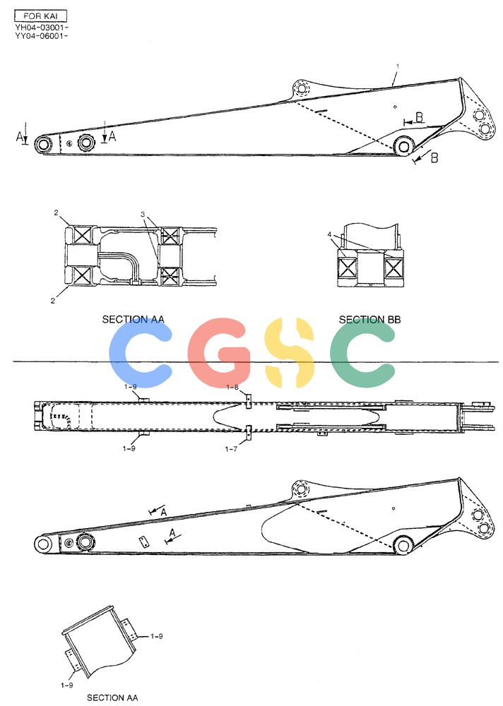神钢零件查询(BREAKER) - ATTACHMENT (N&B) - SK115SR & SK135SR - ASN YV04, YY04, YH04-03001 (9/04-) (02-031) - ARM, LONG 2.95M (NIBBLER & BREAKER) Kobelco